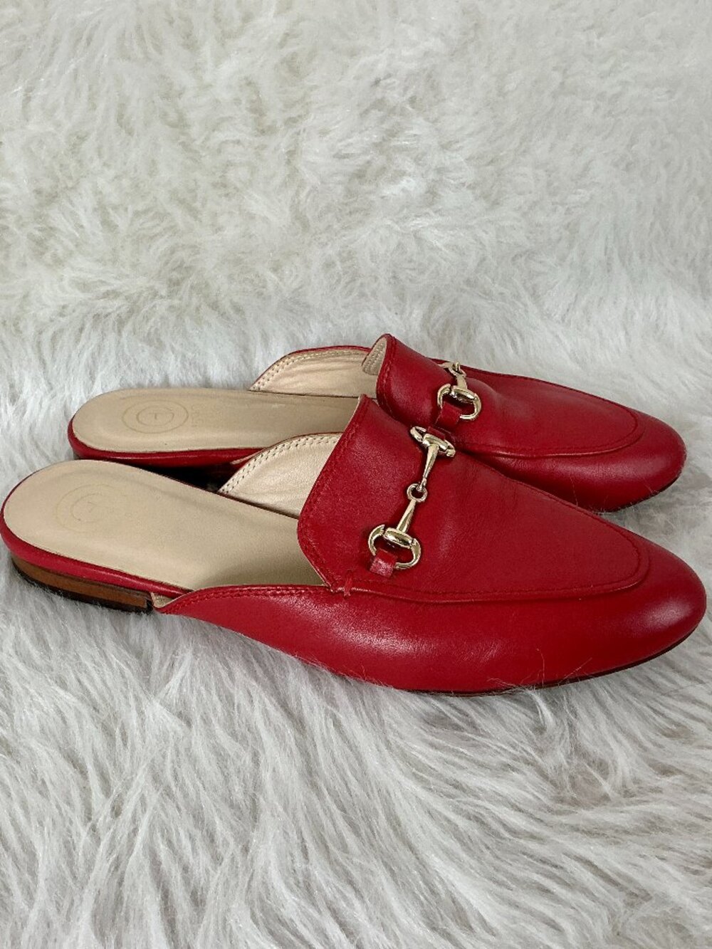 Galerie Des Tanneurs Red Leather Slide Gold Metal Horsebit Loafer Flats 41 US 10
